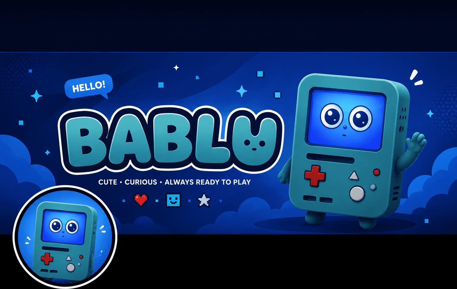 Bablu banner — hello! cute, curious, always ready to play